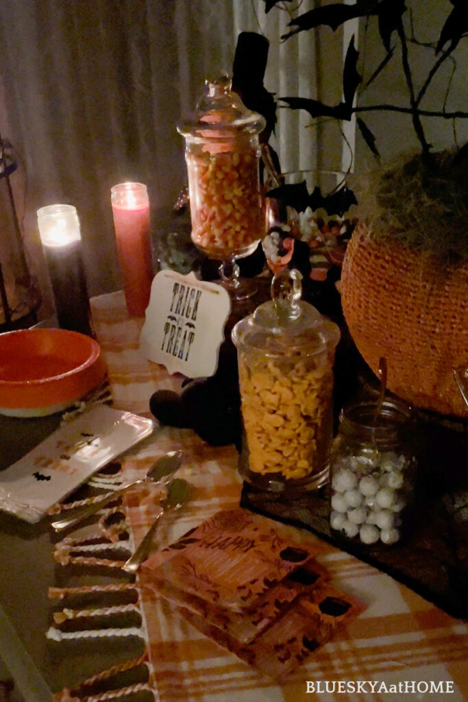 Halloween buffet table at night