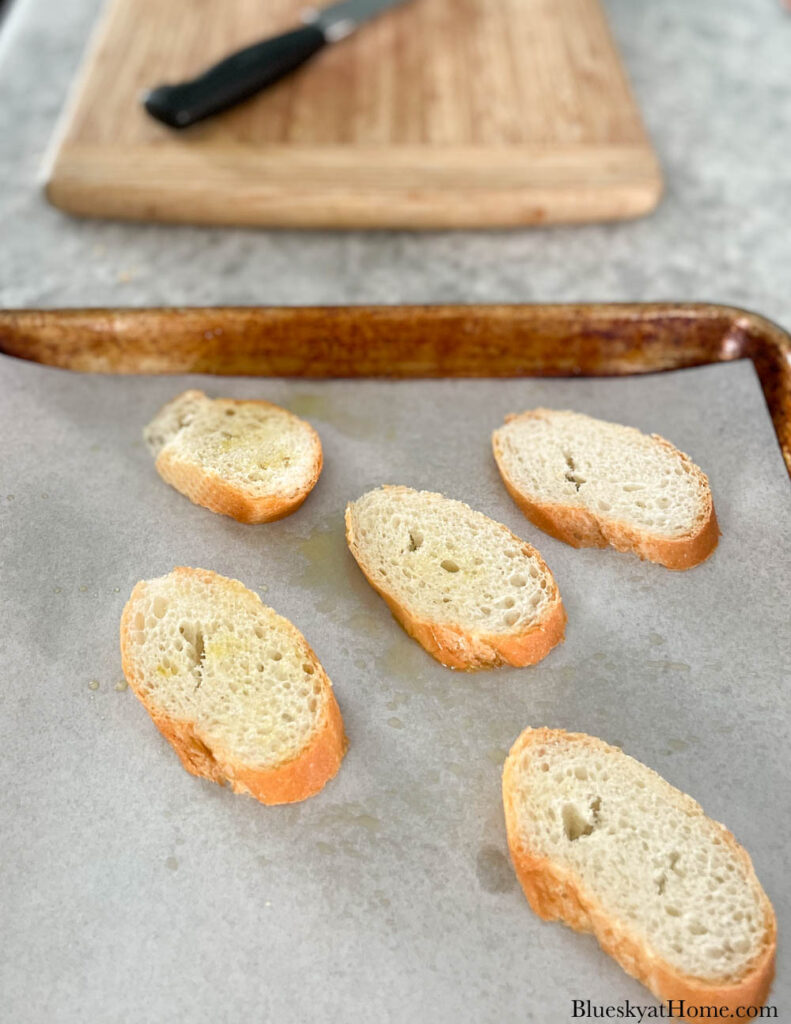 bread slices on baking pan