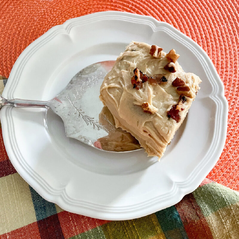 slice of pumpkin bacon bar on a white plate