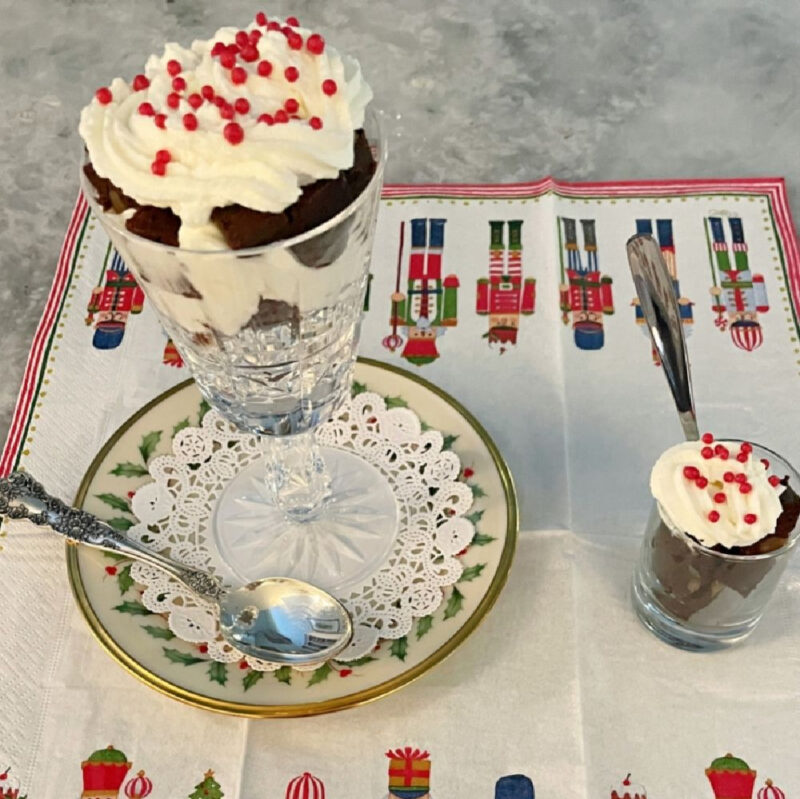 Christmas brownie desserts served in different glasses