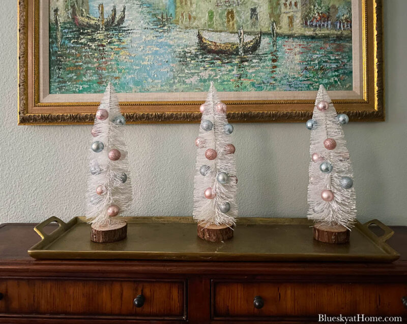 bottle brush trees on tray