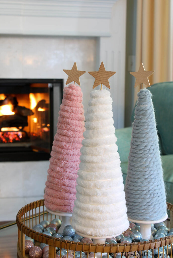 Yarn Christmas Trees with stars