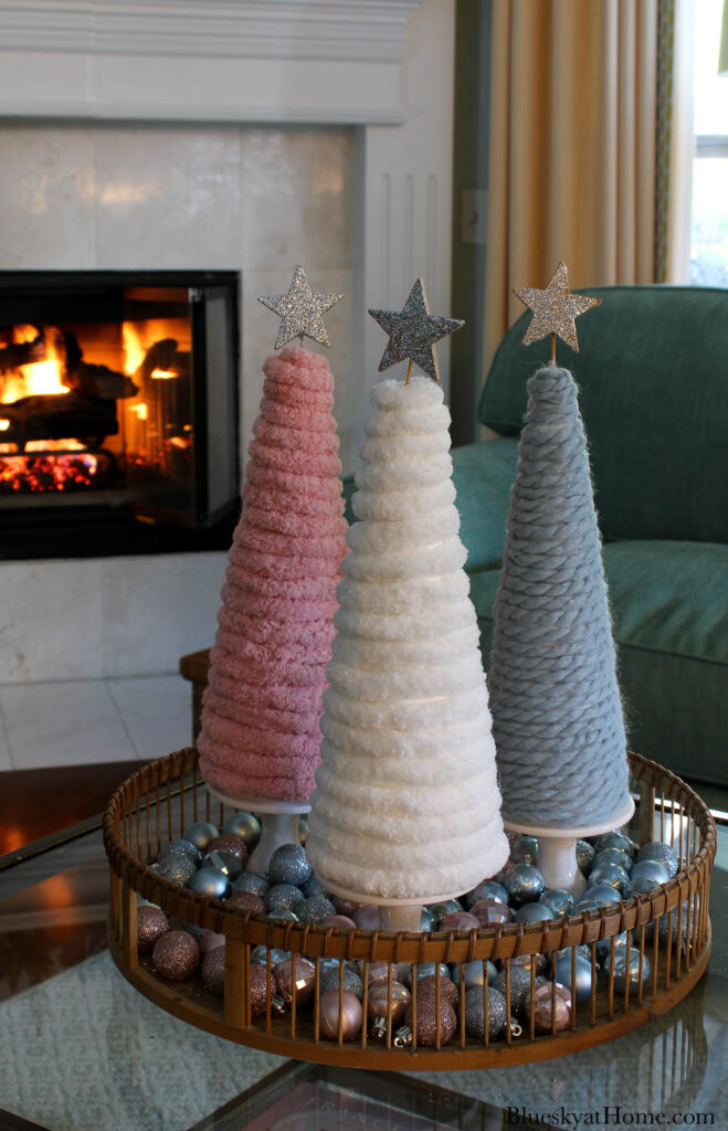 Yarn Christmas Trees with star toppers