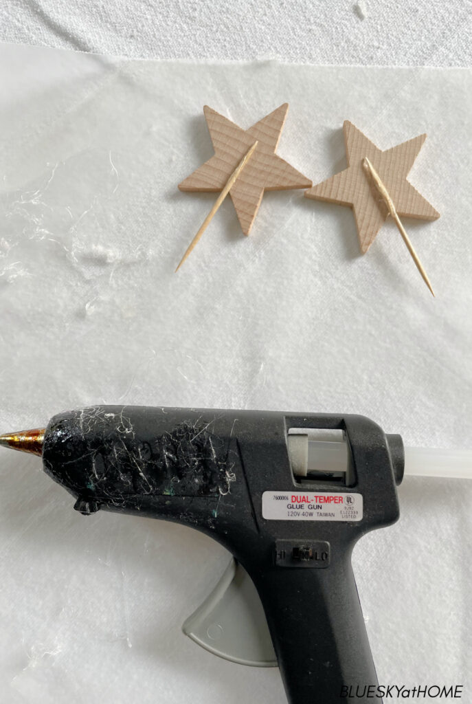 wood stars and glue gun