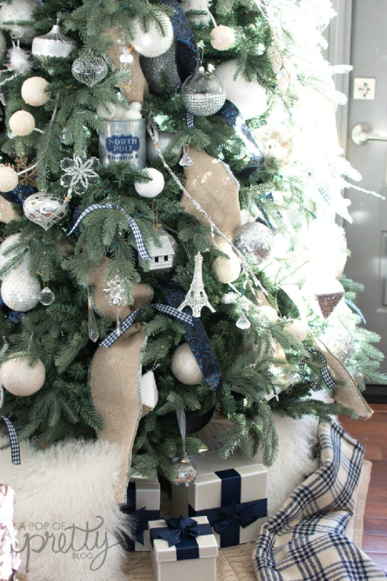 navy and white Christmas tree