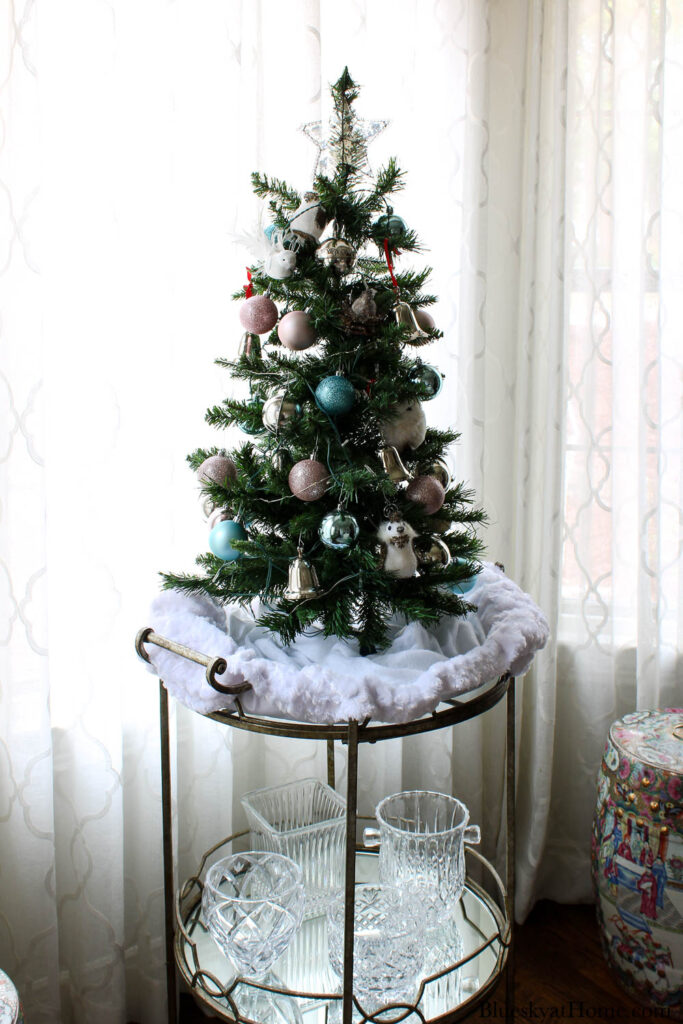 Christmas tree on bar cart