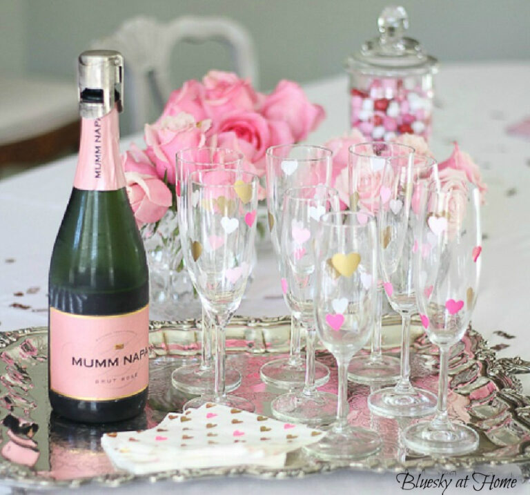 Valentine's Day champagne bottle and glasses