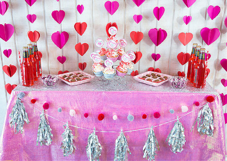 pink, white, and red Valentine's Day decorations