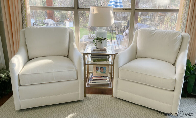 two white swivel chairs