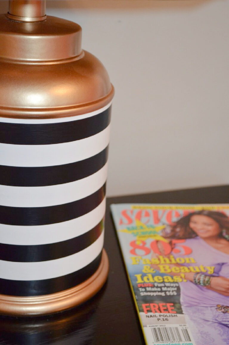 DIY lamp makeover with giftwrap stripes