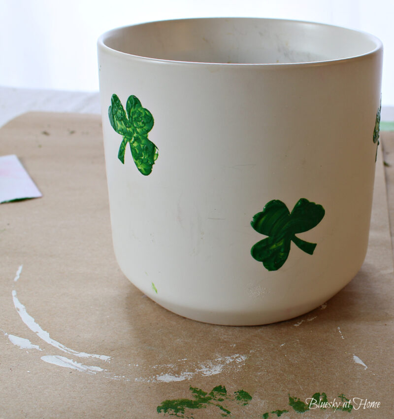 stenciled shamrocks on planter