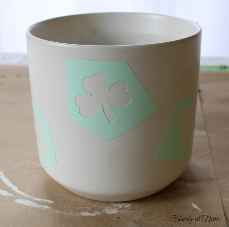 vinyl shamrock stickers on planter