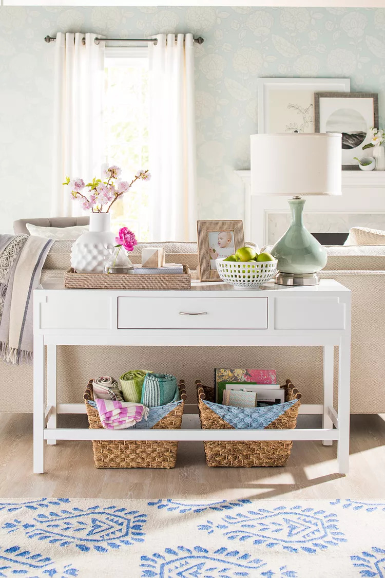 white wood sofa table