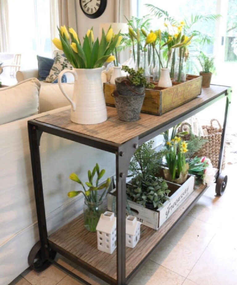 table with yellow spring flowers