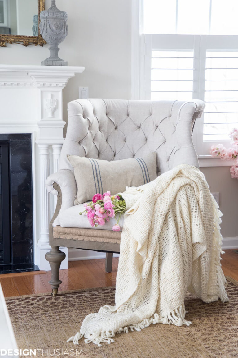 chair with pink spring flowers