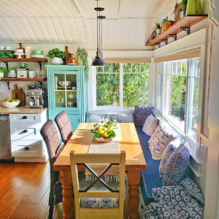 spring kitchen with blues and light