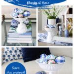 blue and white floral decoupage eggs