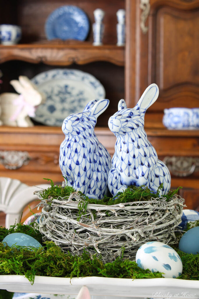 blue porcelain bunnies