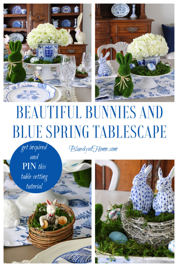 beautiful bunnies and blue spring tablescape