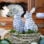 beautiful bunnies and blue spring tablescape