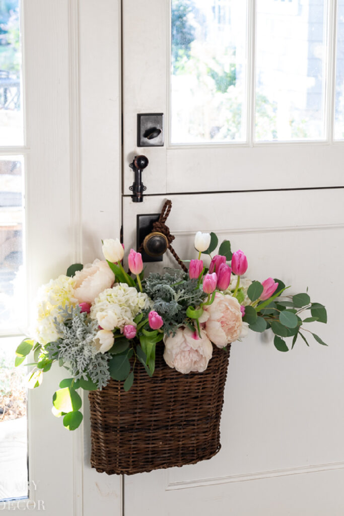 Simple Front Door Flower Basket Idea