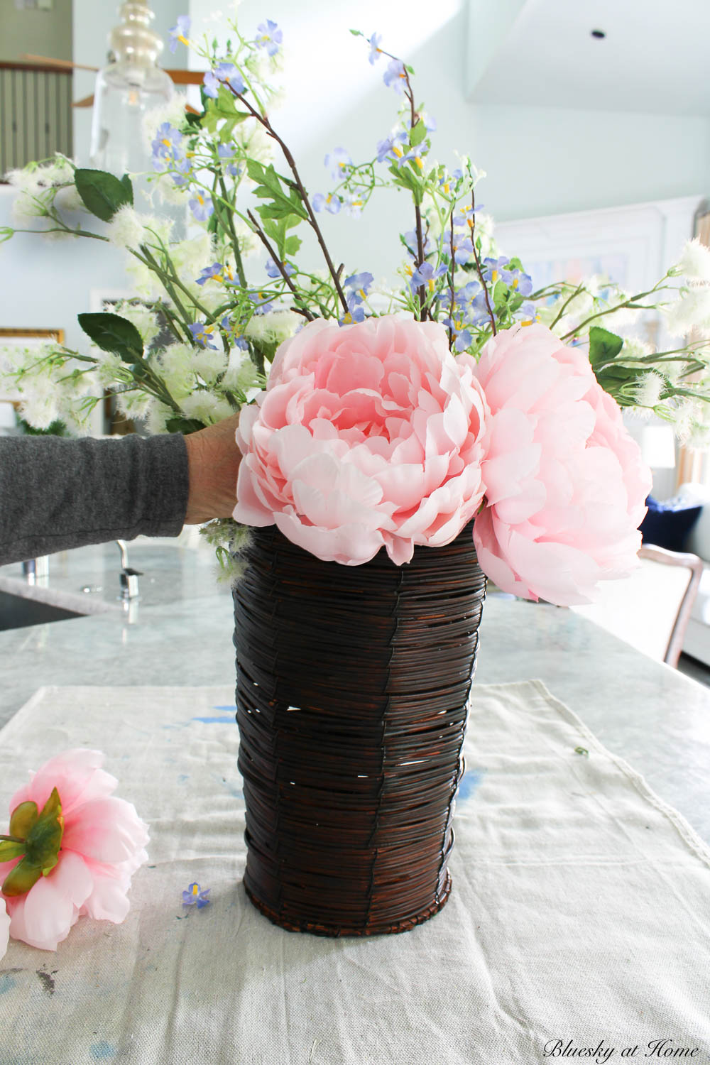 Simple Front Door Flower Basket Idea - Bluesky at Home