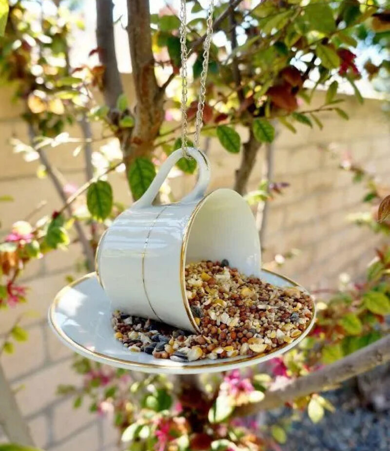 DIY Mother's Day Gift tea cup bird feeder