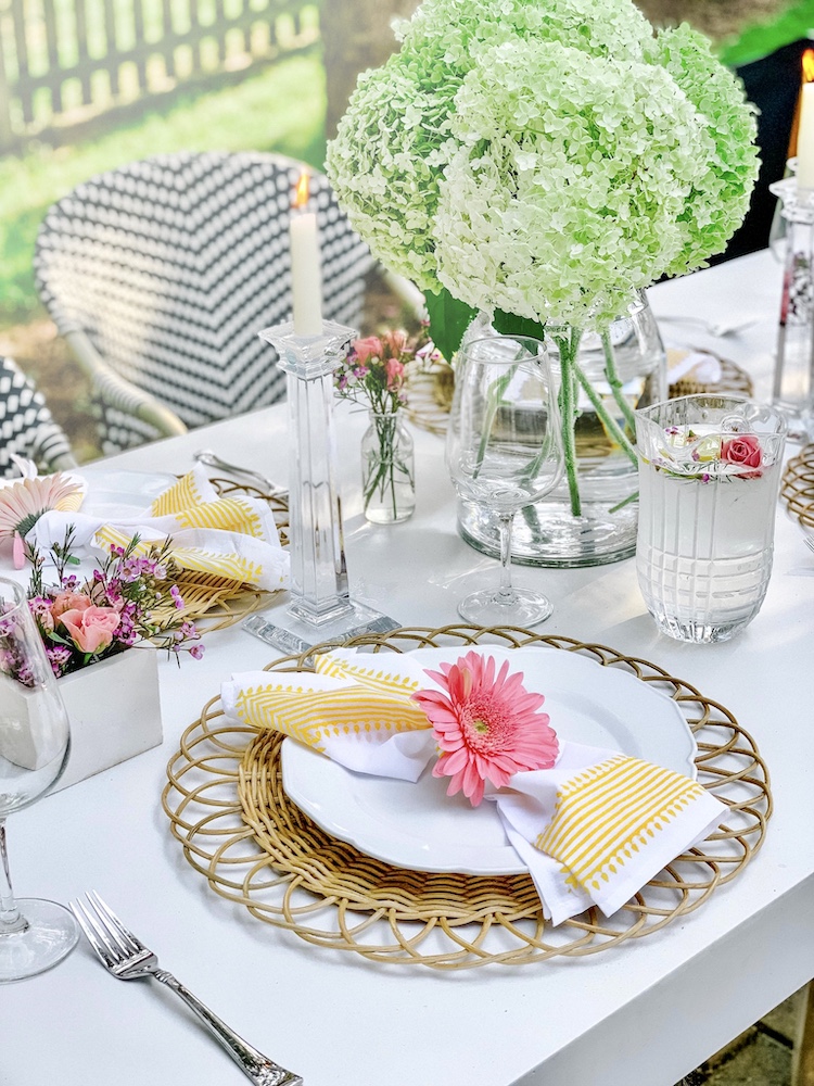 summer tablescape with green hydrangeas