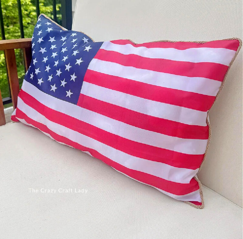 patriotic red, white, and blue DIY flag pillow