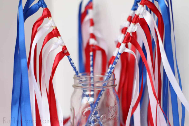 patriotic red, white, and blue DIY ribbon wands
