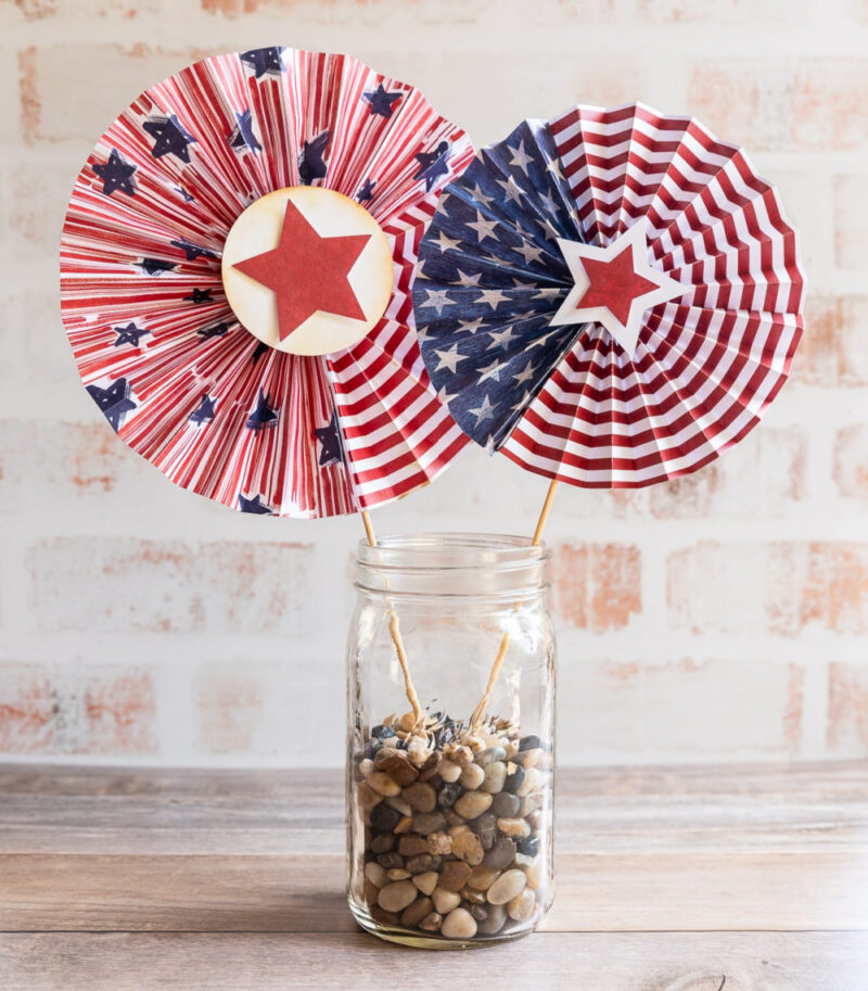 patriotic red, white, and blue DIY pinwhieels