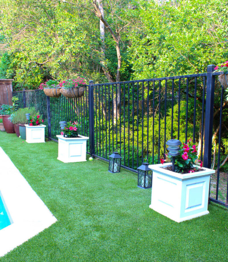 backyard with greenery and potted flowers