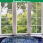 blue decoupage glass platter on blue napkin graphic