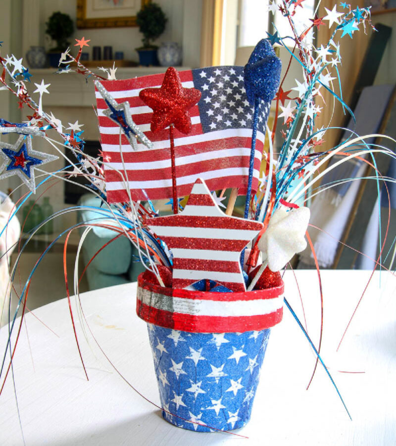 patriotic red, white, and blue pots