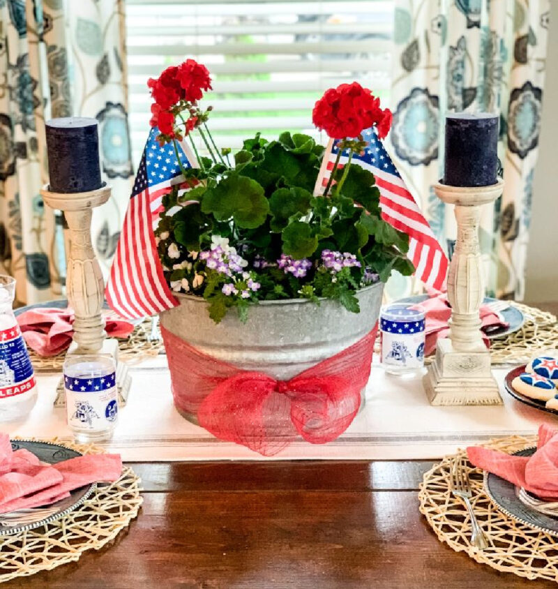 patriotic DIY red, white, and blue centerpiece