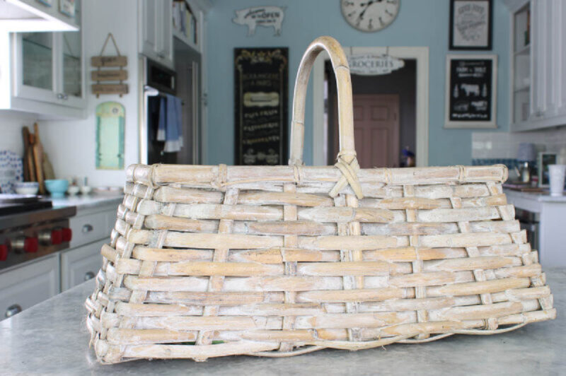 white woven basket with handle