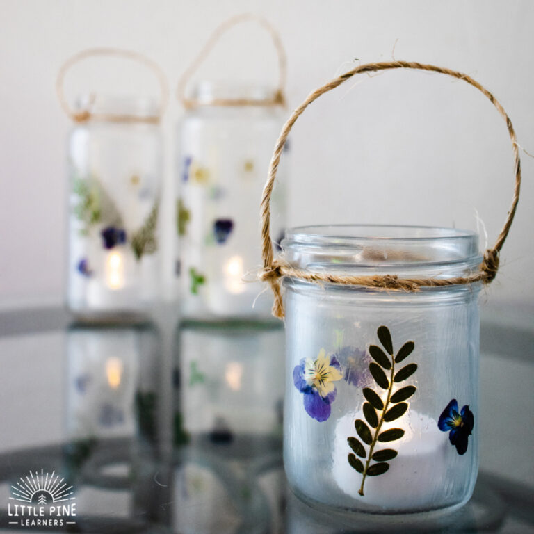 lantern jars decorated with pressed flowers