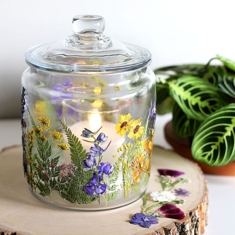 pressed flower craft glass jar