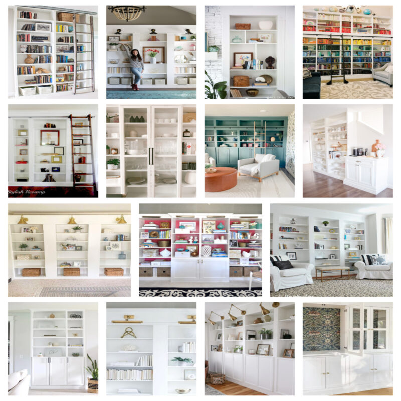 collage of IKEA bookshelf hacks
