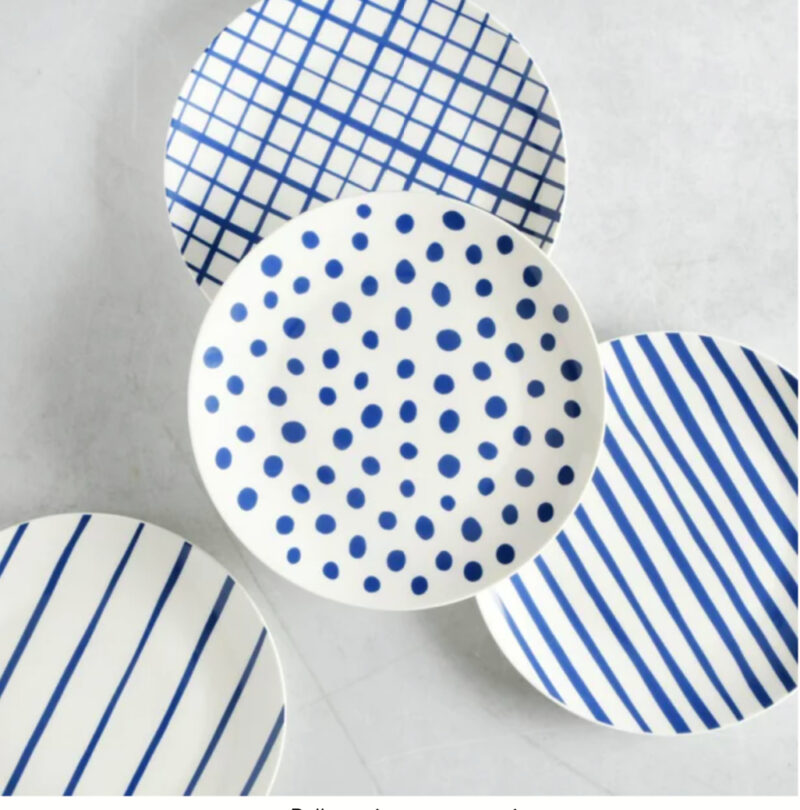 blue and white salad plates