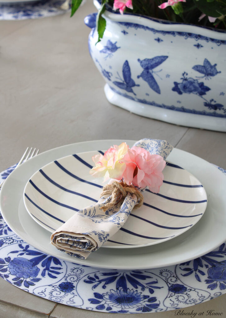 blue and white place setting for a pretty table