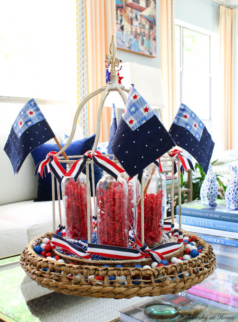 DIY fabric flags in wire cloche