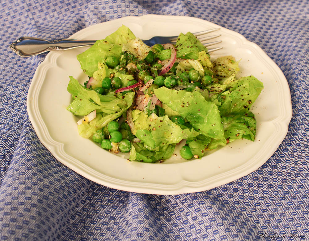 sweet pea salad on plates