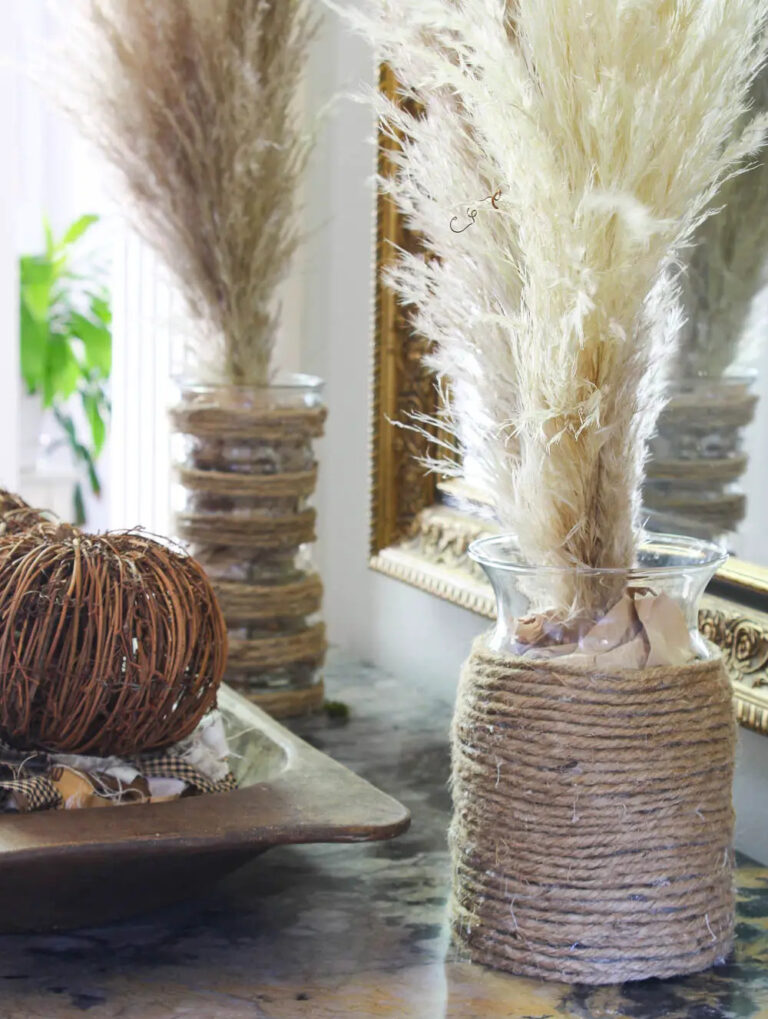 vases decorated with jute twine