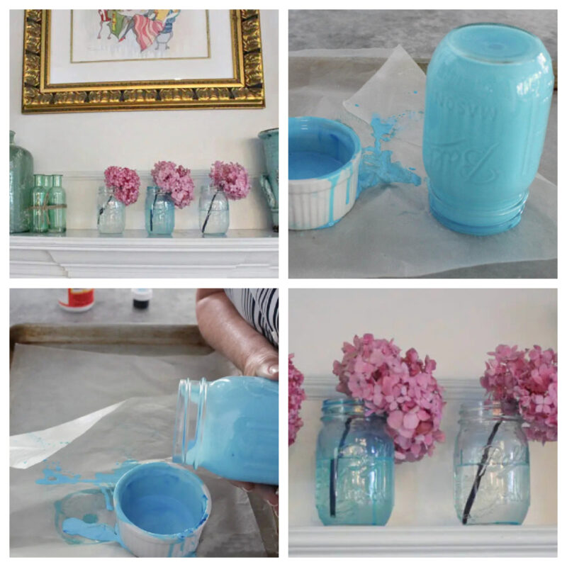 collage of tinted mason jar project