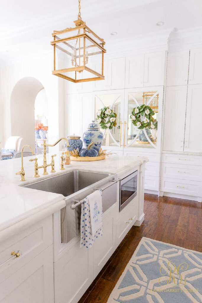 blue and white fall kitchen decor