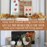 cozy fall living room mantel with leaves and pumpkins