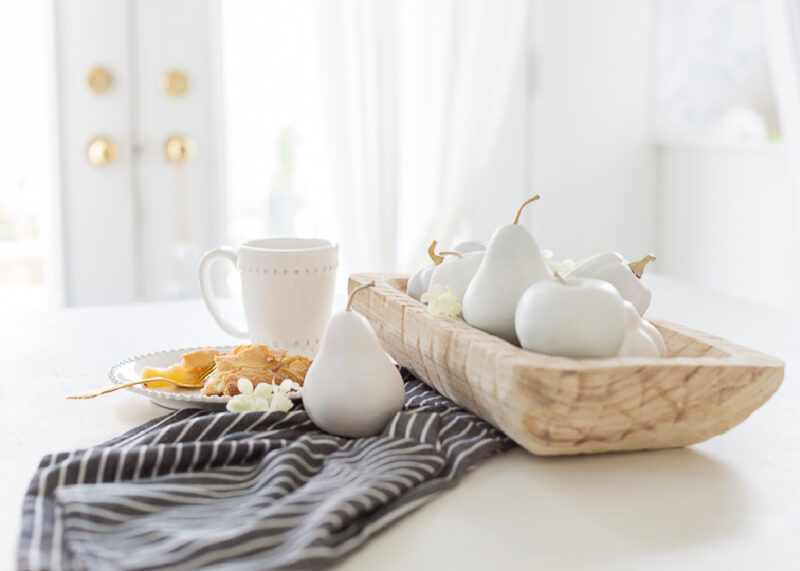 white painted pears for early fall decorating