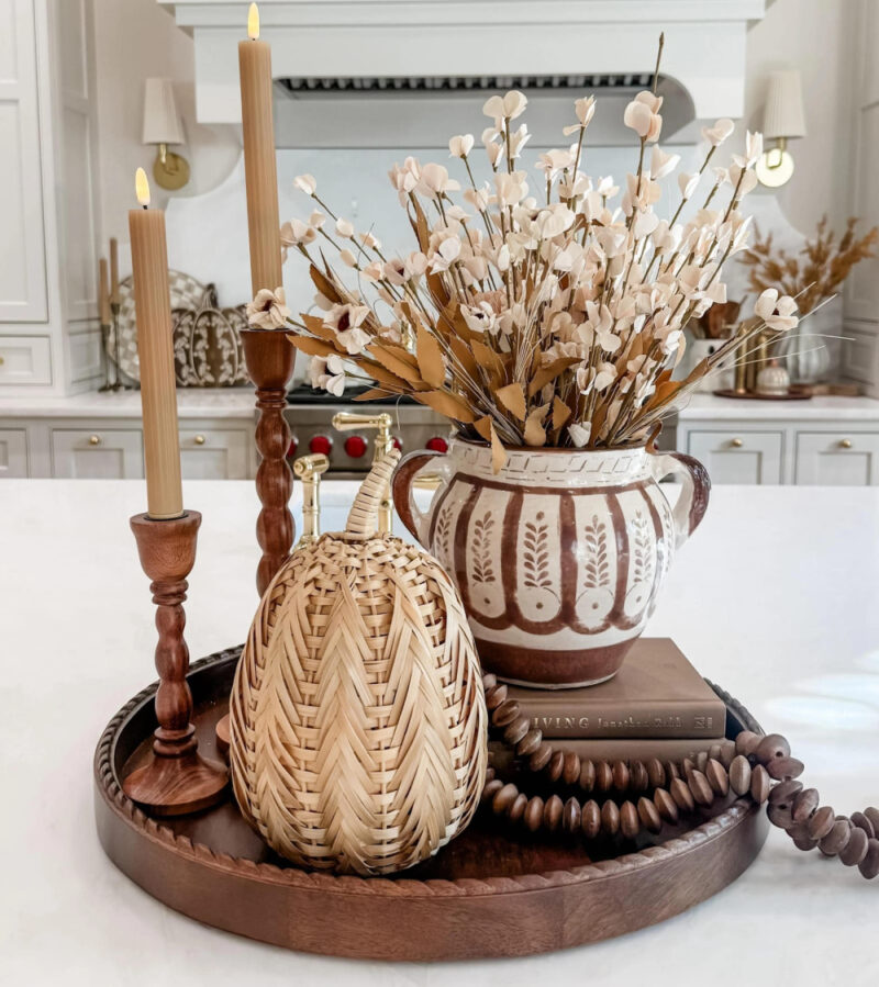 fall accessories candlesticks bowl and fall stems