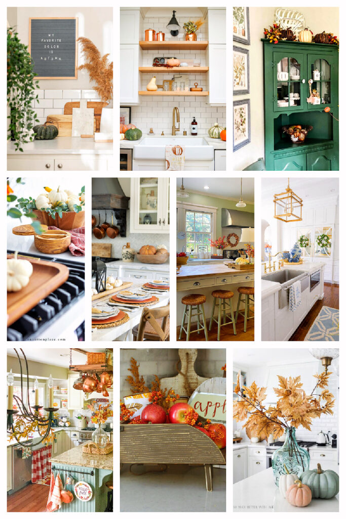 collage of fall kitchen decor